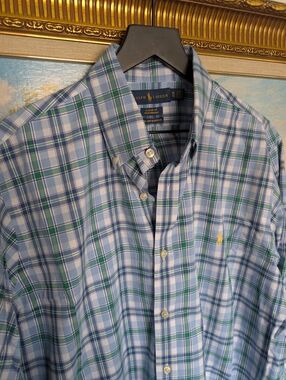 Ralph Lauren Untucked Blue & Green Plaid Button-Down Shirt